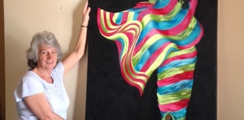 Original Saree Flutters Oil Painting Sold to Villa in Tangalle, Sri Lanka, 